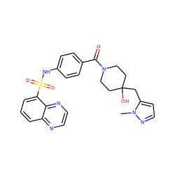 Cn1nccc1CC1(O)CCN(C(=O)c2ccc(NS(=O)(=O)c3cccc4nccnc34)cc2)CC1 ZINC000217803286