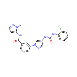 Cn1nccc1NC(=O)c1cccc(-n2cc(NC(=O)Nc3ccccc3Cl)cn2)c1 ZINC000299839871