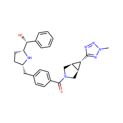 Cn1nnc([C@@H]2[C@H]3CN(C(=O)c4ccc(C[C@@H]5CC[C@H]([C@H](O)c6ccccc6)N5)cc4)C[C@H]32)n1 ZINC000653806376