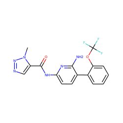 Cn1nncc1C(=O)Nc1ccc(-c2ccccc2OC(F)(F)F)c(N)n1 ZINC000142686185