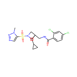 Cn1nncc1S(=O)(=O)N1CC(CNC(=O)c2ccc(Cl)cc2Cl)(CC2CC2)C1 ZINC000040413982