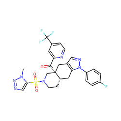 Cn1nncc1S(=O)(=O)N1CC[C@H]2Cc3c(cnn3-c3ccc(F)cc3)C[C@]2(C(=O)c2cc(C(F)(F)F)ccn2)C1 ZINC001772585864