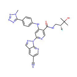 Cn1nnnc1-c1ccc(Nc2cc(-n3ncc4cc(C#N)cnc43)ncc2C(=O)NC[C@@H](F)C(C)(C)O)cc1 ZINC001772609071