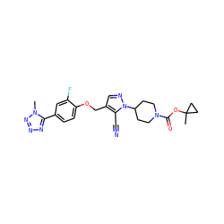 Cn1nnnc1-c1ccc(OCc2cnn(C3CCN(C(=O)OC4(C)CC4)CC3)c2C#N)c(F)c1 ZINC000095562736