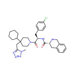 Cn1nnnc1CC1(C2CCCCC2)CCN(C(=O)[C@@H](Cc2ccc(Cl)cc2)NC(=O)[C@H]2Cc3ccccc3CN2)CC1 ZINC000027523142