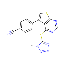 Cn1nnnc1Sc1ncnc2scc(-c3ccc(C#N)cc3)c12 ZINC000036380186