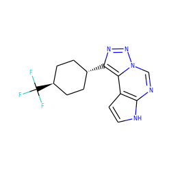 FC(F)(F)[C@H]1CC[C@H](c2nnn3cnc4[nH]ccc4c23)CC1 ZINC001772647777