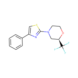 FC(F)(F)[C@H]1CN(c2nc(-c3ccccc3)cs2)CCO1 ZINC000071759284