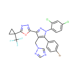 FC(F)(F)C1(c2nnc(-c3nn(-c4ccc(Cl)cc4Cl)c(-c4ccc(Br)cc4)c3Cn3cncn3)o2)CC1 ZINC000049877458