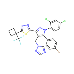 FC(F)(F)C1(c2nnc(-c3nn(-c4ccc(Cl)cc4Cl)c(-c4ccc(Br)cc4)c3Cn3cncn3)s2)CCC1 ZINC000058582996