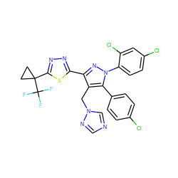 FC(F)(F)C1(c2nnc(-c3nn(-c4ccc(Cl)cc4Cl)c(-c4ccc(Cl)cc4)c3Cn3cncn3)s2)CC1 ZINC000058583458