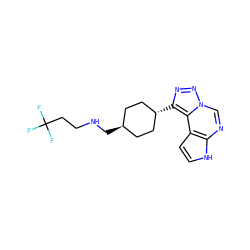FC(F)(F)CCNC[C@H]1CC[C@H](c2nnn3cnc4[nH]ccc4c23)CC1 ZINC001772656975