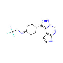 FC(F)(F)CN[C@H]1CC[C@H](c2nnn3cnc4[nH]ccc4c23)CC1 ZINC001772580846