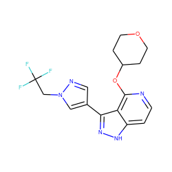 FC(F)(F)Cn1cc(-c2n[nH]c3ccnc(OC4CCOCC4)c23)cn1 ZINC000114773179