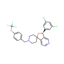 FC(F)(F)Oc1ccc(CN2CCC3(CC2)O[C@@H](c2cc(Cl)cc(Cl)c2)c2cnccc23)cc1 ZINC000073275863