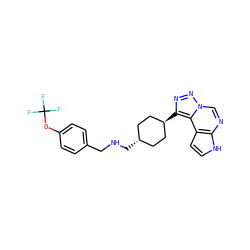 FC(F)(F)Oc1ccc(CNC[C@H]2CC[C@H](c3nnn4cnc5[nH]ccc5c34)CC2)cc1 ZINC001772624662