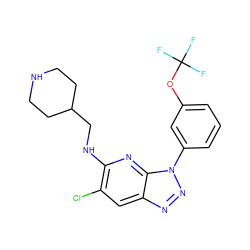 FC(F)(F)Oc1cccc(-n2nnc3cc(Cl)c(NCC4CCNCC4)nc32)c1 ZINC000073258713