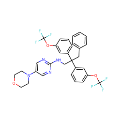 FC(F)(F)Oc1cccc(C(CNc2ncc(N3CCOCC3)cn2)(Cc2ccccc2)c2cccc(OC(F)(F)F)c2)c1 ZINC000114403211