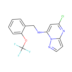 FC(F)(F)Oc1ccccc1CNc1cc(Cl)nc2ccnn12 ZINC000040379985