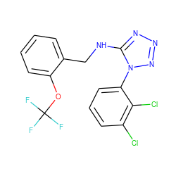 FC(F)(F)Oc1ccccc1CNc1nnnn1-c1cccc(Cl)c1Cl ZINC000071331912