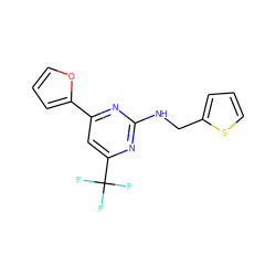 FC(F)(F)c1cc(-c2ccco2)nc(NCc2cccs2)n1 ZINC000000213249