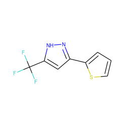FC(F)(F)c1cc(-c2cccs2)n[nH]1 ZINC000004693374