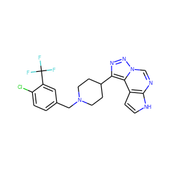 FC(F)(F)c1cc(CN2CCC(c3nnn4cnc5[nH]ccc5c34)CC2)ccc1Cl ZINC001772573262