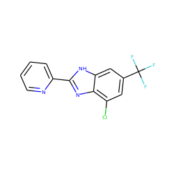 FC(F)(F)c1cc(Cl)c2nc(-c3ccccn3)[nH]c2c1 ZINC000113263015