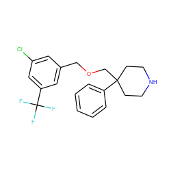 FC(F)(F)c1cc(Cl)cc(COCC2(c3ccccc3)CCNCC2)c1 ZINC000095587572