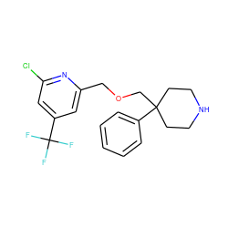 FC(F)(F)c1cc(Cl)nc(COCC2(c3ccccc3)CCNCC2)c1 ZINC000095591363