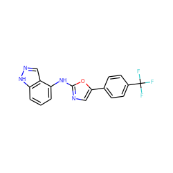 FC(F)(F)c1ccc(-c2cnc(Nc3cccc4[nH]ncc34)o2)cc1 ZINC000053314805