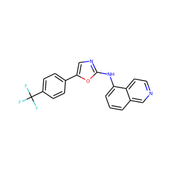 FC(F)(F)c1ccc(-c2cnc(Nc3cccc4cnccc34)o2)cc1 ZINC000053229982