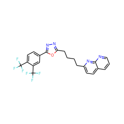 FC(F)(F)c1ccc(-c2nnc(CCCCc3ccc4cccnc4n3)o2)cc1C(F)(F)F ZINC000095580519