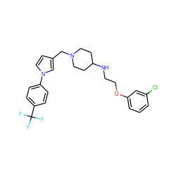 FC(F)(F)c1ccc(-n2ccc(CN3CCC(NCCOc4cccc(Cl)c4)CC3)c2)cc1 ZINC000040422027