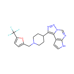 FC(F)(F)c1ccc(CN2CCC(c3nnn4cnc5[nH]ccc5c34)CC2)o1 ZINC001772608465