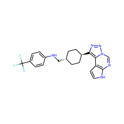 FC(F)(F)c1ccc(NC[C@H]2CC[C@H](c3nnn4cnc5[nH]ccc5c34)CC2)cc1 ZINC001772636070