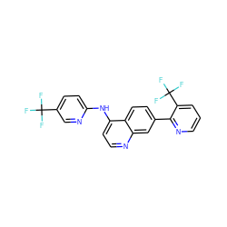 FC(F)(F)c1ccc(Nc2ccnc3cc(-c4ncccc4C(F)(F)F)ccc23)nc1 ZINC000049113978