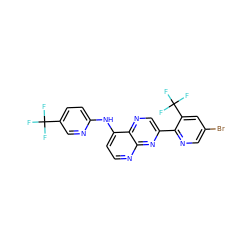 FC(F)(F)c1ccc(Nc2ccnc3nc(-c4ncc(Br)cc4C(F)(F)F)cnc23)nc1 ZINC000058468755