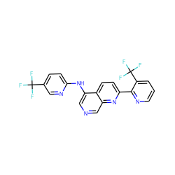 FC(F)(F)c1ccc(Nc2cncc3nc(-c4ncccc4C(F)(F)F)ccc23)nc1 ZINC000138121317