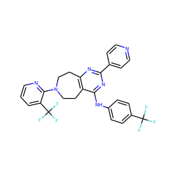 FC(F)(F)c1ccc(Nc2nc(-c3ccncc3)nc3c2CCN(c2ncccc2C(F)(F)F)CC3)cc1 ZINC000168632601