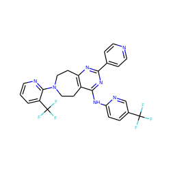 FC(F)(F)c1ccc(Nc2nc(-c3ccncc3)nc3c2CCN(c2ncccc2C(F)(F)F)CC3)nc1 ZINC000144928664