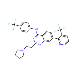 FC(F)(F)c1ccc(Nc2nc(CCN3CCCC3)nc3cc(-c4ncccc4C(F)(F)F)ccc23)cc1 ZINC000044352618