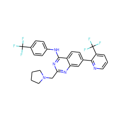 FC(F)(F)c1ccc(Nc2nc(CN3CCCC3)nc3cc(-c4ncccc4C(F)(F)F)ccc23)cc1 ZINC000040380249