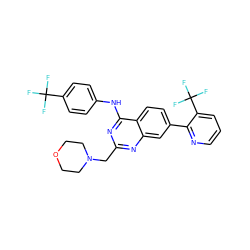 FC(F)(F)c1ccc(Nc2nc(CN3CCOCC3)nc3cc(-c4ncccc4C(F)(F)F)ccc23)cc1 ZINC000044386446