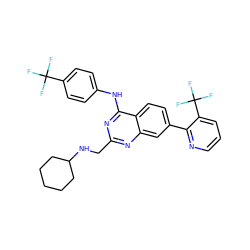 FC(F)(F)c1ccc(Nc2nc(CNC3CCCCC3)nc3cc(-c4ncccc4C(F)(F)F)ccc23)cc1 ZINC000044352220