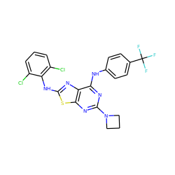 FC(F)(F)c1ccc(Nc2nc(N3CCC3)nc3sc(Nc4c(Cl)cccc4Cl)nc23)cc1 ZINC000040860986