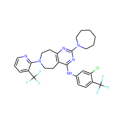 FC(F)(F)c1ccc(Nc2nc(N3CCCCCC3)nc3c2CCN(c2ncccc2C(F)(F)F)CC3)cc1Cl ZINC000147574962