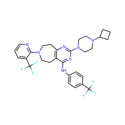 FC(F)(F)c1ccc(Nc2nc(N3CCN(C4CCC4)CC3)nc3c2CCN(c2ncccc2C(F)(F)F)CC3)cc1 ZINC000066262238