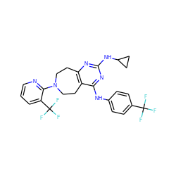 FC(F)(F)c1ccc(Nc2nc(NC3CC3)nc3c2CCN(c2ncccc2C(F)(F)F)CC3)cc1 ZINC000200430607