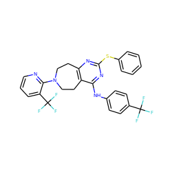 FC(F)(F)c1ccc(Nc2nc(Sc3ccccc3)nc3c2CCN(c2ncccc2C(F)(F)F)CC3)cc1 ZINC000169242652